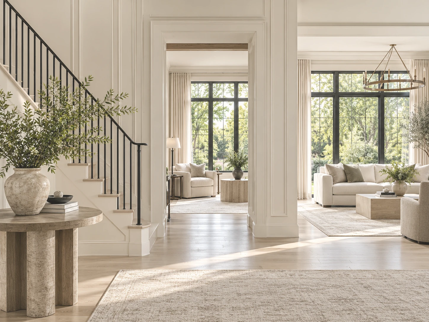 Elegant staircase and living room interior